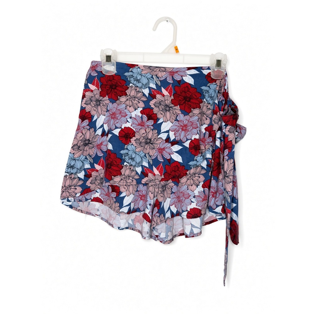 Womens Red White & Blue Floral Wrap Skort Side Tie Size Medium